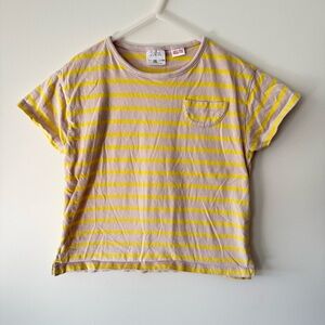Zara Yellow & Tan Striped Kids T-Shirt 4/5 Years